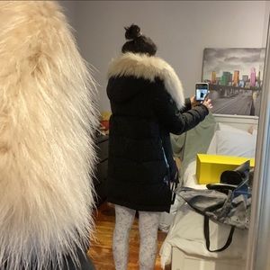 RUDSAK XS black winter coat with real white fur (removable) & attachable mittens
